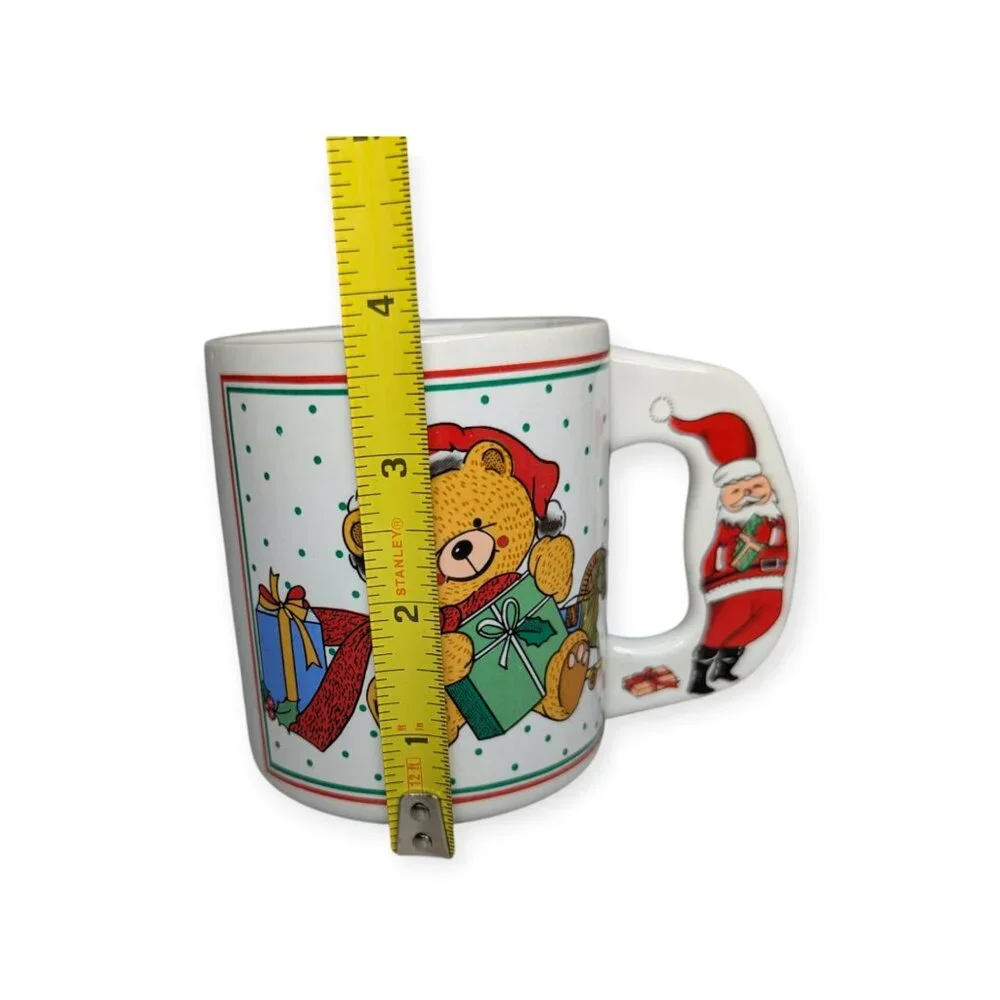 Vintage Enesco Christmas Teddy Ceramic Coffee Mug w/Santa 